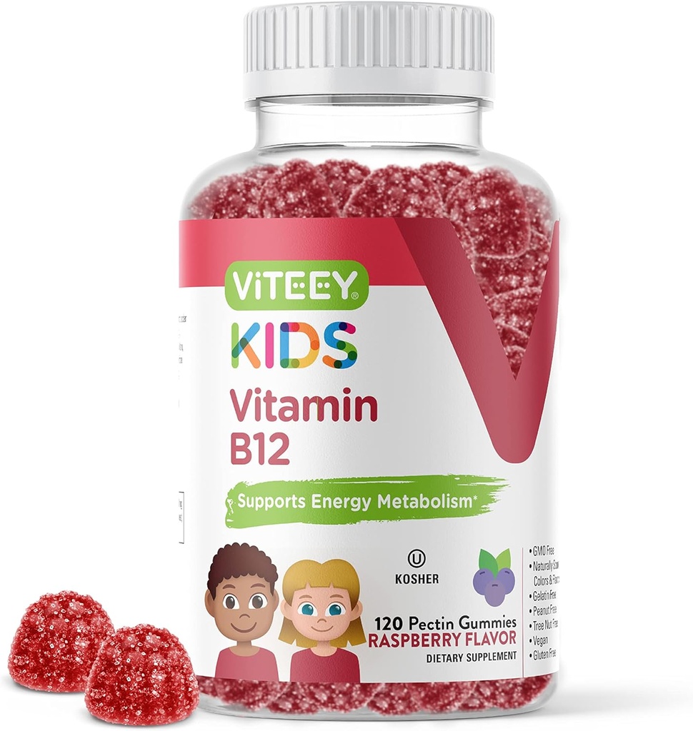 아이 Gummies, 1000mcg - Metabolism, 천연 에너지 지원 - Vegan, 젤라틴 무료, 글루텐 무료, GMO 무료 - 맛있는 Chewable B12 라즈베리 맛 거미