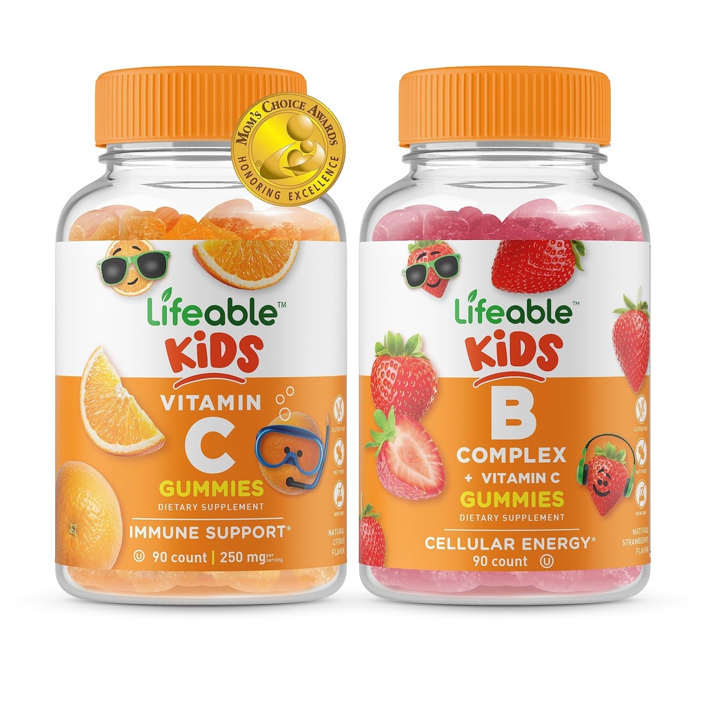 Lifeable Vitamin C Kids + B Complex Kids, Gummies Bundle - 훌륭한 타스팅, 비타민 보충, 글루텐 무료, GMO 무료, Chewable Gummy