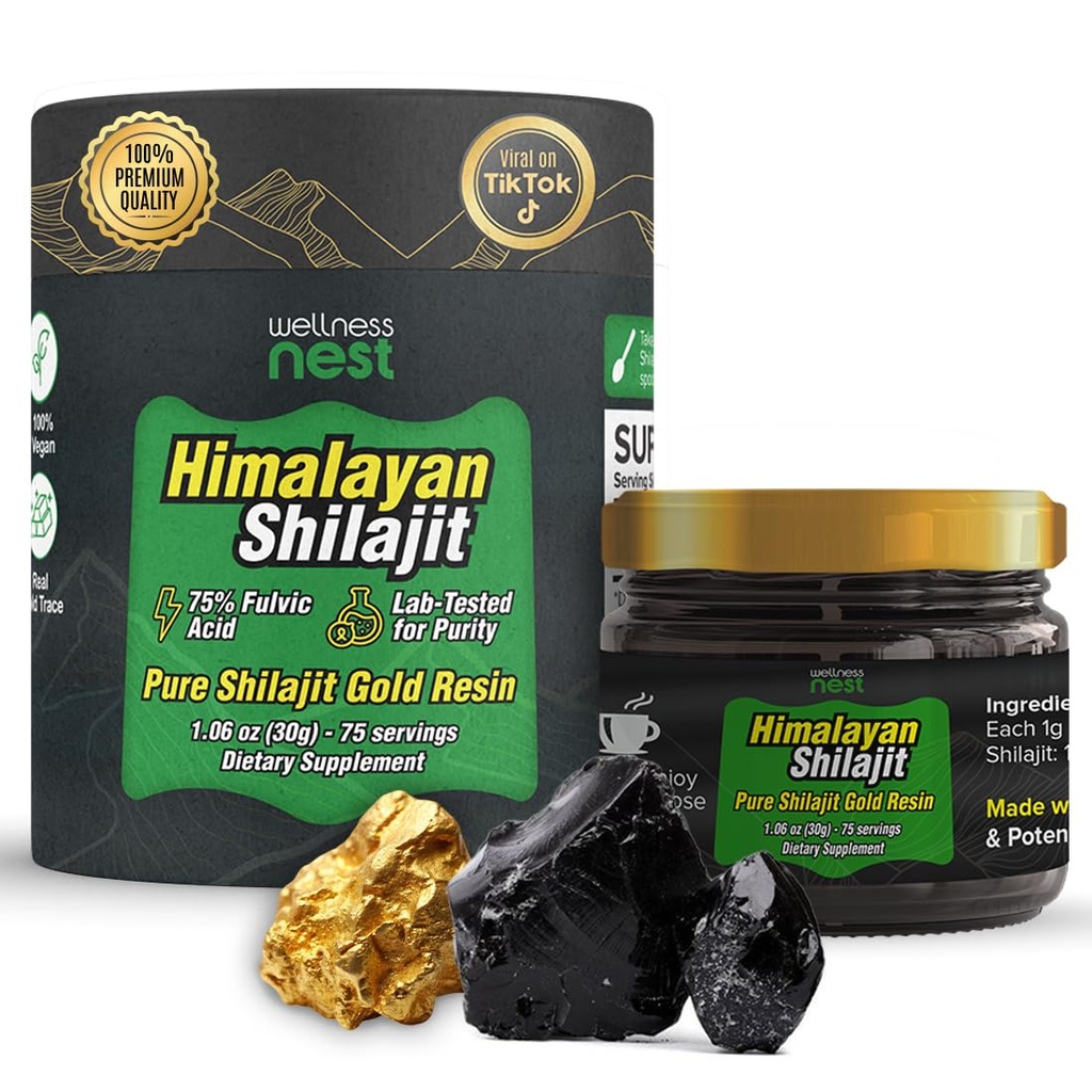 웰빙 둥지 금 급료 순수한 Himalayan Shilajit 수지: 남자 & 여자를 위한 궁극적인 힘 - 24k 금, 75%+ Fulvic 산, 실험실 시험 보고서 포함되는 - 30g (1 팩), 75의 서빙