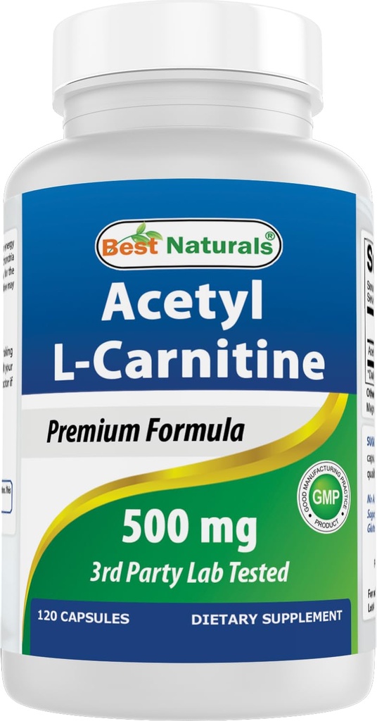 최고의 자연 아세틸 L 카르니틴 (ALCAR) 500mg, 120 캡슐, 120 서빙 - 비 GMO 및 글루텐 무료, 서빙 당 1 캡슐