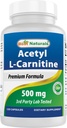 최고의 자연 아세틸 L 카르니틴 (ALCAR) 500mg, 120 캡슐, 120 서빙 - 비 GMO 및 글루텐 무료, 서빙 당 1 캡슐