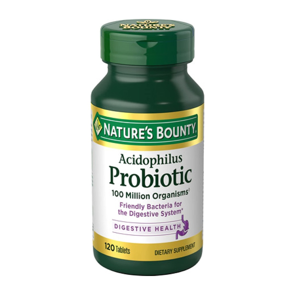 Nature 's Bounty Lactobacillus Acidophilus Probiotic Supplement - 여성 / 남성 소화 건강, 100 백만 Organisms, 채식주의, 일 당 1 인분, 120 정제