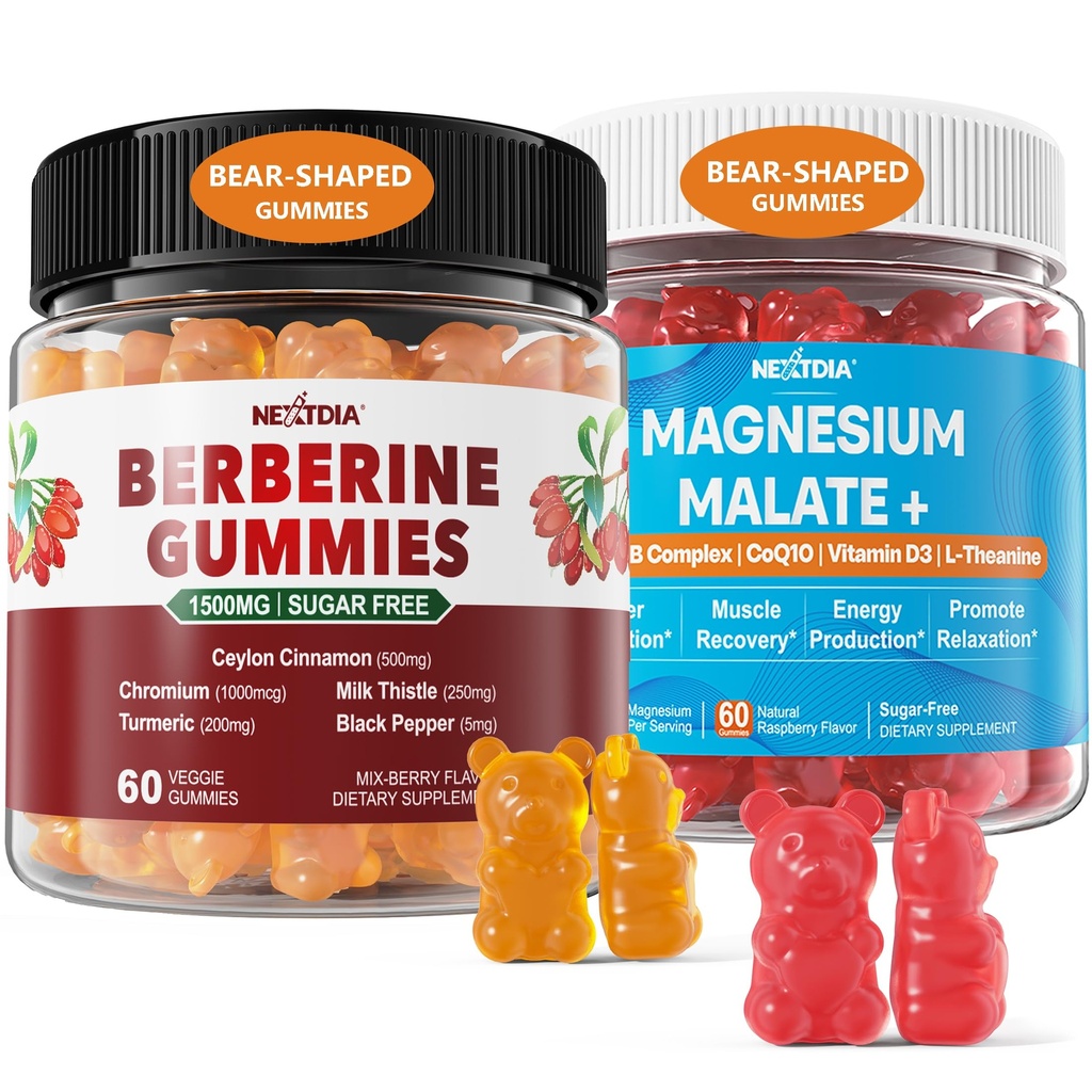 2Pack Berberine 보충교재 Gummies 1500mg + CoQ10-100mg Gummies를 가진 2Pack 마그네슘 말레이트