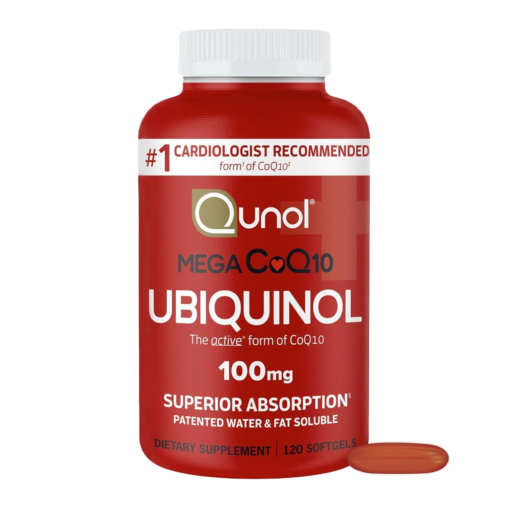 Qunol 메가 Ubiquinol CoQ10 100mg의 우량한 흡수, 특허가 주어진 물 및 뚱뚱한 수용성 심장 Q10의 Antioxidant, 심장 건강, 120 조사 (제 1) Softgels의 포장