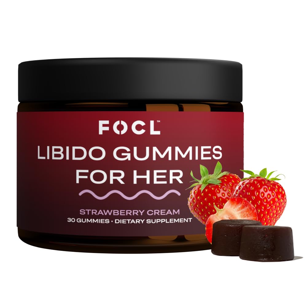 여성을위한 FOCL 여성 리비도 부스터 - Boost Desire, Arousal, Energy, 호르몬 균형을 촉진하는 도움말 - Horny Goat Weed, Fenugreek & Green Tea (30 Gummies Strawberry Cream)