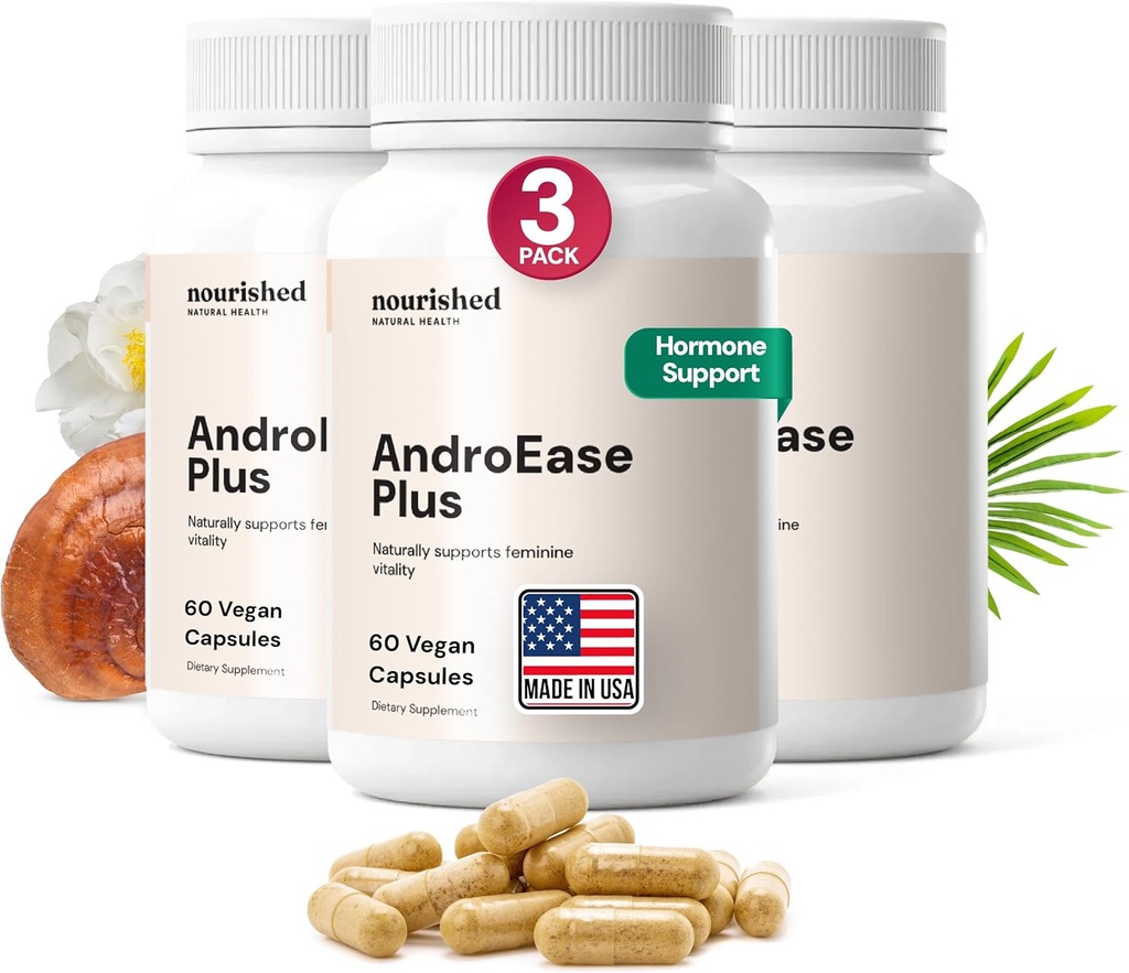 Nourished AndroEase Plus - 여성을위한 자연 균형 보충 - 아연과 Vegan 공식 Saw Palmetto - 매일 웰빙 및 활력 180 캡슐 - 미국에서 만든
