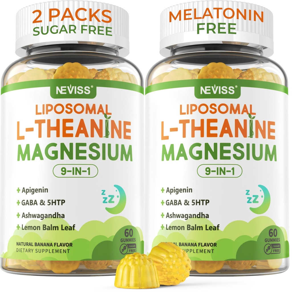 Liposomal L-Theanine 200mg 마그네슘은 GABA, 5HTP, Apigenin, 비타민 B6 & D3, Ashwagandha, 레몬 발름 잎, Melatonin 자유로운 잠을 가진 400mg Gummies를, 2 팩 휴식 계류 & 근육, 2 팩을 위해 Chewable 제거합니다