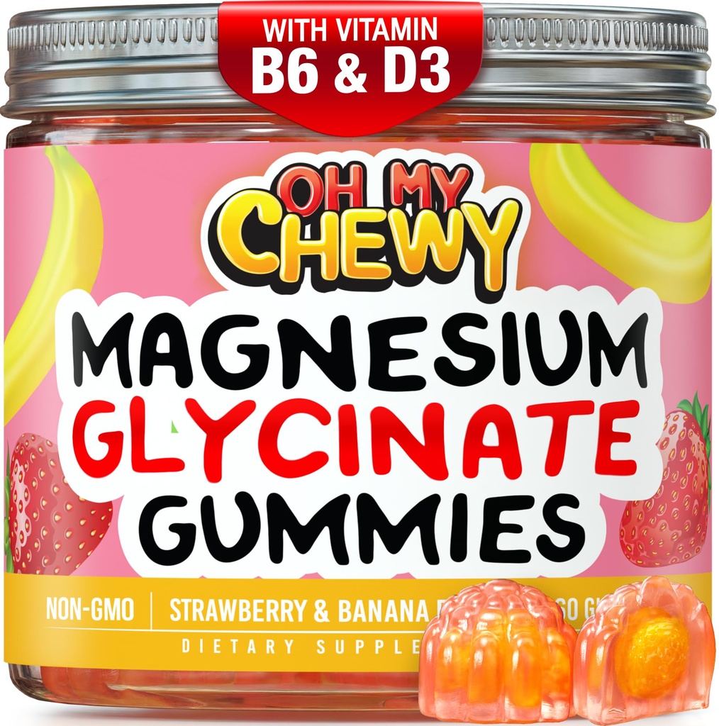 Center-Filled Magnesium Glycinate Gummies 400MG - 어린이, 청소년 및 성인을위한 높은 흡수 - 수면, 캘름 및 근육 휴식을위한 보충 B6 & D3 - 글루텐 무료 및 비건 친화적 인 - 60 개