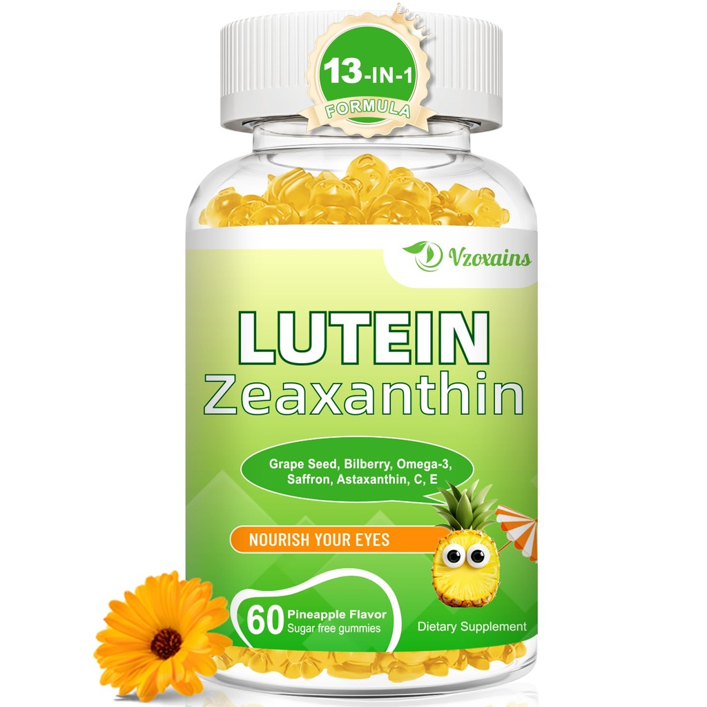 Zeaxanthin Gummies, Lutein 및 Zeaxanthin 보충제와 Lutein 20 mg 아이 비타민 C, E, Bilberry for Eye Health - 60Cts