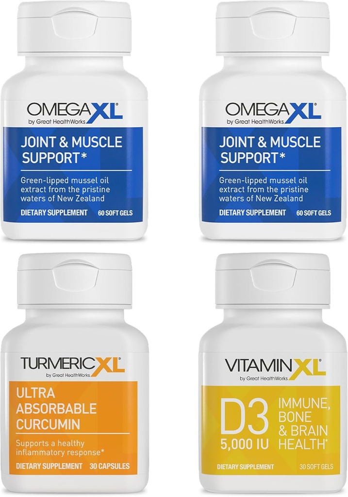 오메가XL 면역 지원 번들 - (2) 60 카운트 + TurmericXL + VitaminXL D3 - 최적의 면역력을 지원하기 위해 (4의 팩)