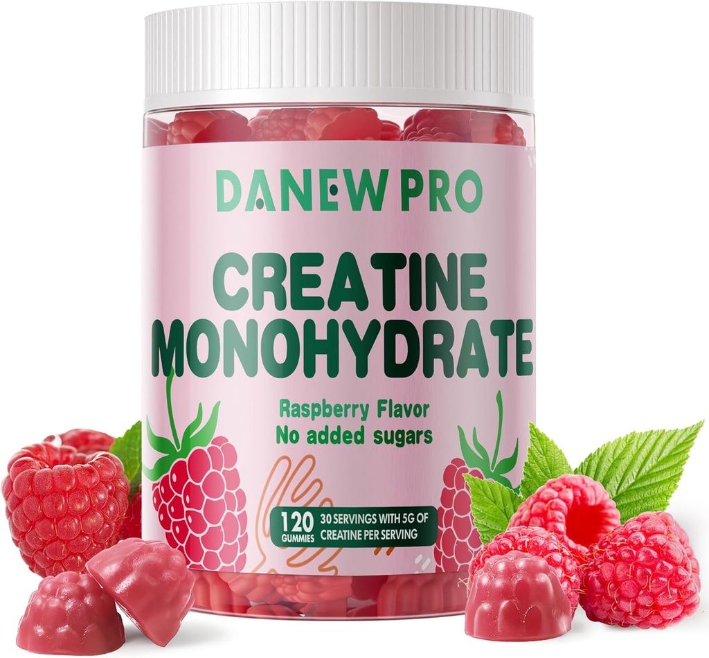 Creatine Monohydrate Gummies for Men & Women-5g of Creatine Monohydrate / 서빙 당 - 설탕 무료, 채식, 라즈베리 맛, 120 조사