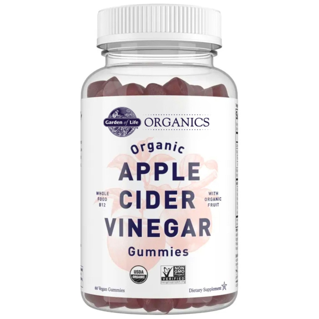 생명의 정원 Apple Cider Vinegar Gummies USDA 유기 ACV 거미 비타민 실제 과일 혼합으로 만든, 전체적인 음식 비타민 B12 - Vegan, 글루텐 무료, 비 GMO, Kosher - 60 Gummie