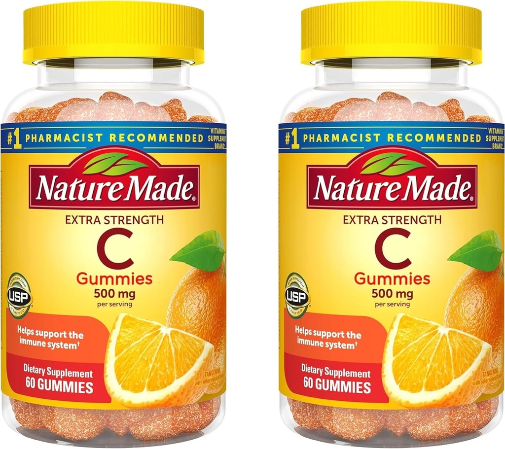 Nature Made Extra Strength Dosage Vitamin C 500 mg per 서빙, 면역 지원, 60 Gummies, 30 Day Supply (Pack of 2)에 대한 규정식 보충