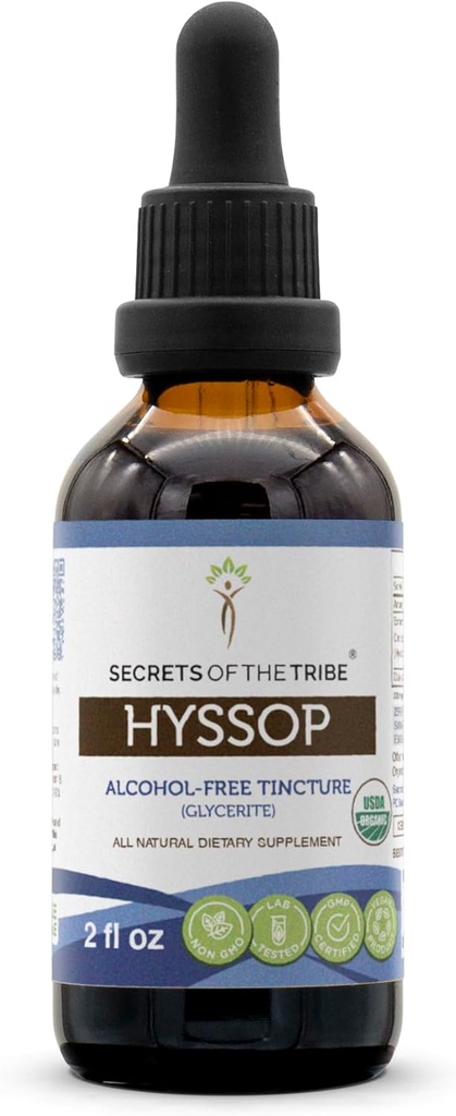 Hyssop USDA Organic | 알코올 무료 추출물, 고순도 초본 드롭 | 100 % 인증 유기농 Hysssop (Hyssopus officinalis) 말린 허브 (2 oz)