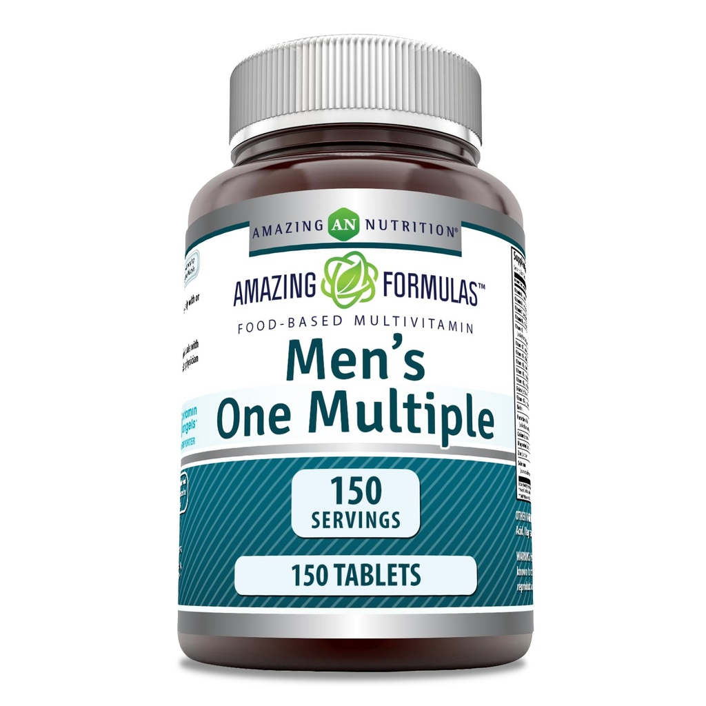 Amazing Formulas Men's One Multivitamin Supplement | 식품 기반 | 150 정제 | 비타민, 미네랄 및 프로바이오틱스의 완벽한 혼합 | Non-GMO | 글루텐 프리 | 미국