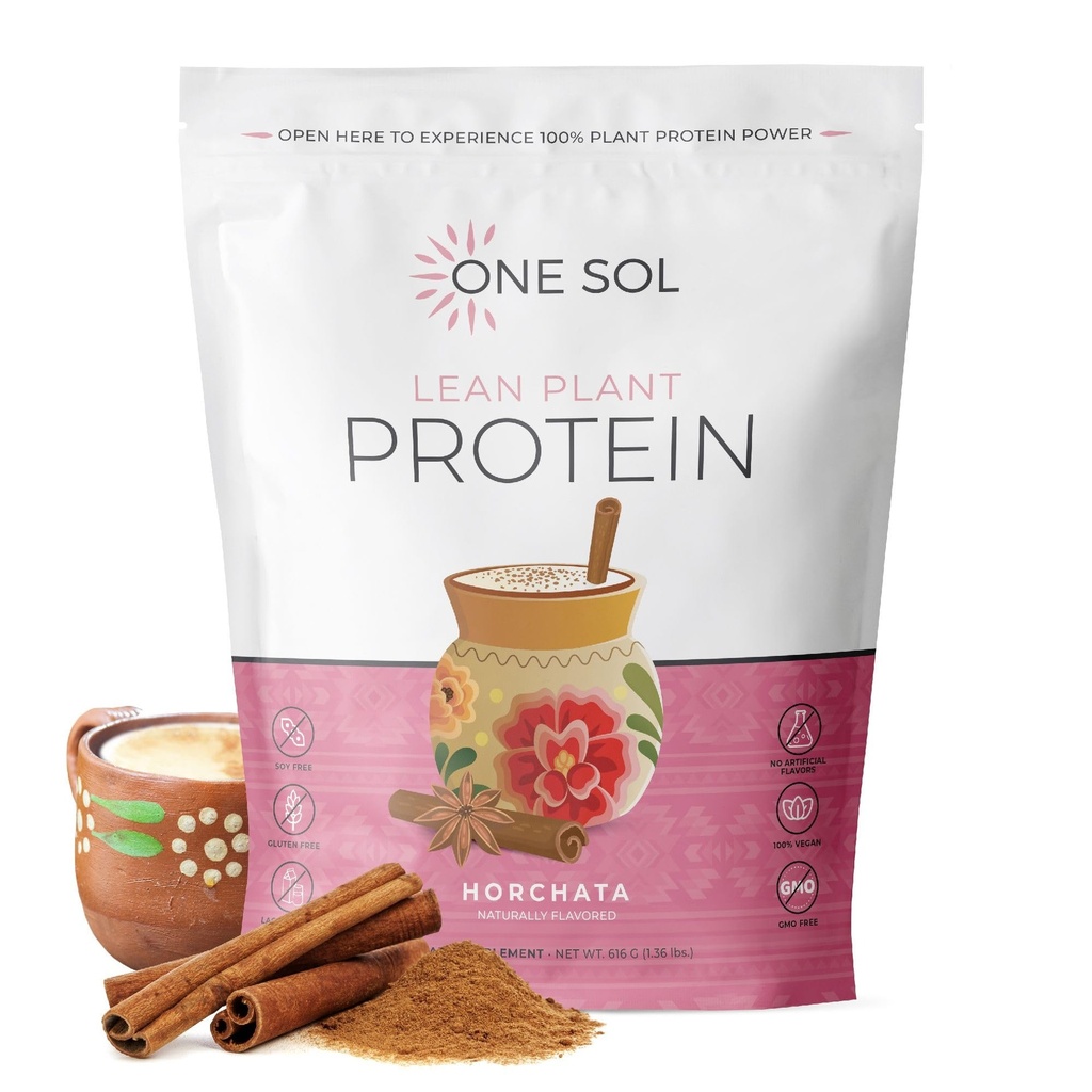하나의 Sol Lean 식물 기반 단백질 분말, 완두 및 브라운 쌀 단백질, 낮은 캐비넷, 비건 친화적 인 - 글루텐, 락토스, & 콩 무료 - 설탕 추가 없음, 비 GMO, 깨끗한 영양, Bloating (Horchata)