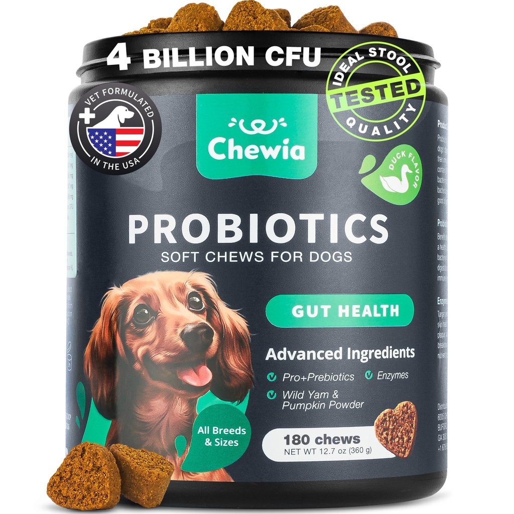 Dogs Gut Health, Digestion, Immunity, Yeast Balance, Itchy Skin, Allergies Support를 위한 Probiotics - Gut Flora- Soft Treats for Pumpkin 및 Yeast Powder를 위한 Digestive Enzymes를 가진 개 Probiotic Chews