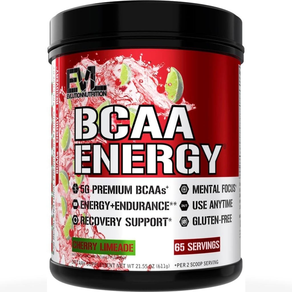 Evlution EVL BCAAs 아미노산 분말 - 근육 회복 Lean 성장과 내구시간을 위한 BCAA 에너지 전 운동 분말 - 자연적인 카페인을 가진 포스트 운동 회복 음료를 재수 - 버찌 Limeade