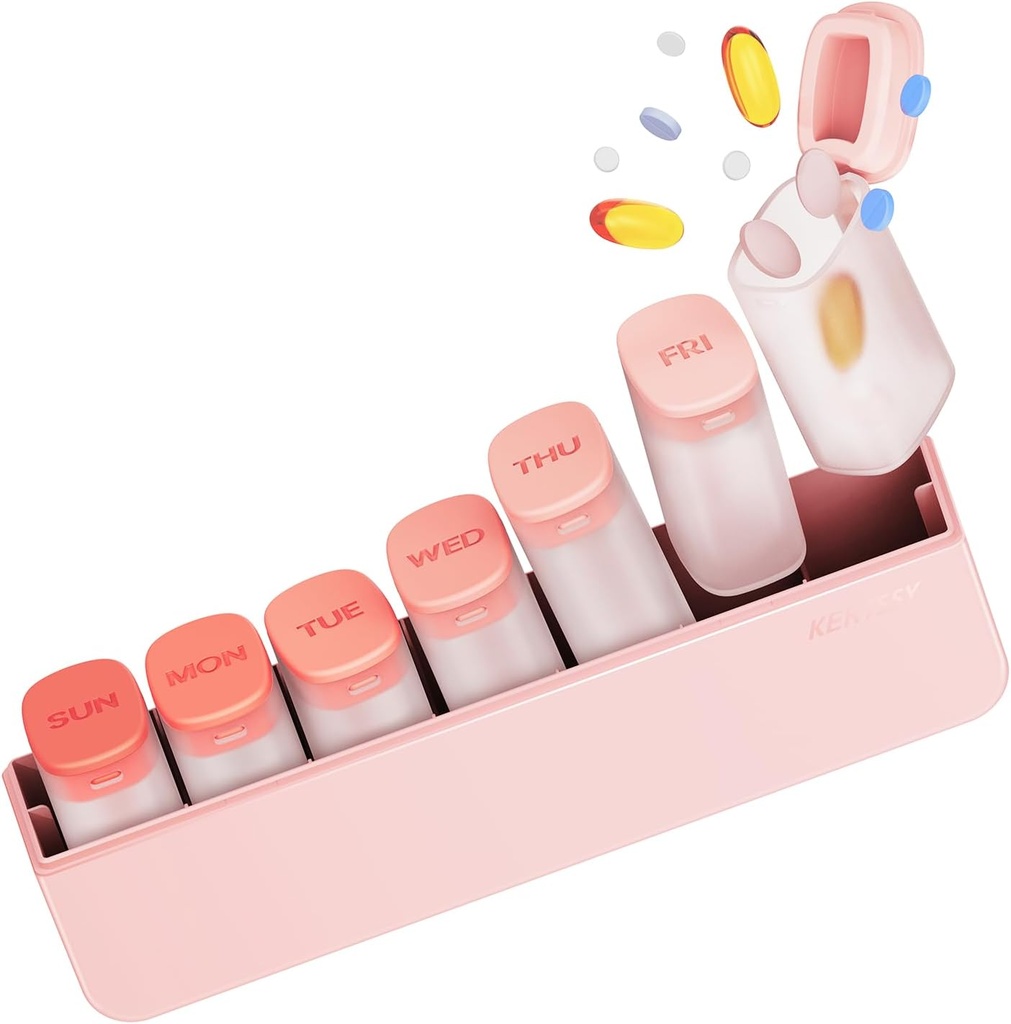 주간 알약 주최자 1 시간 하루 - 여행 알약 상자 7 일, 매일 Medication 비타민 보충 물고기 기름, 휴대용 주 알약 주최자 홀더 분배기, 분홍색을 위한 큰 약 알약 상자 콘테이너