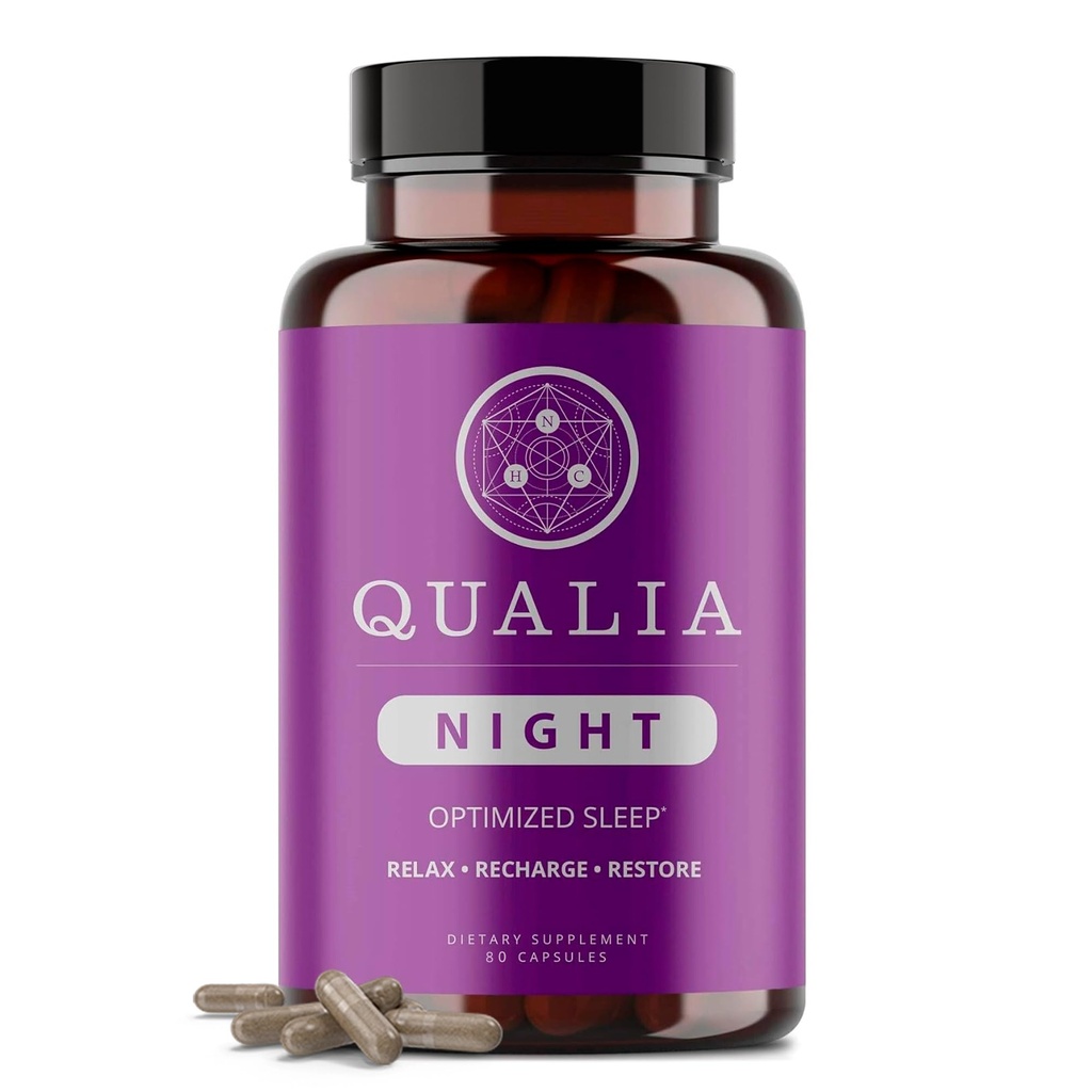 Qualia Night Sleep Aid | Non-Habit Forming | 딥 리프레시 수면에 대한 과학적 보완 | Melatonin-Free, Vegan, Non-GMO, Gluten-Free 80 Count | (1 개월 공급)