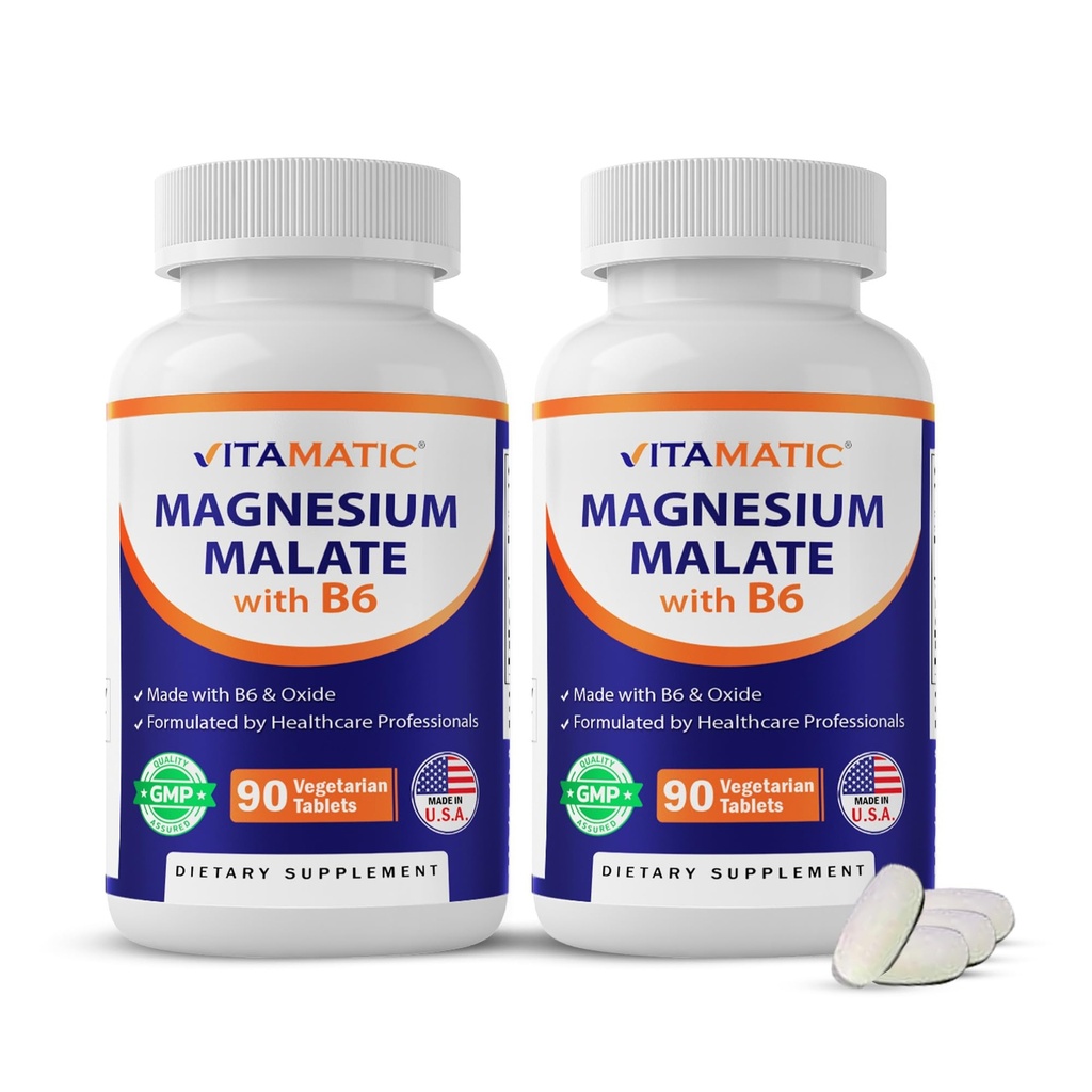 봉사 당 Vitamatic 마그네슘 말레이트 2000mg - 90 채식 정제 - 최대 흡수를위한 B6 추가 - 근육, 관절 및 심장 건강 지원 * (2 병, 임신)
