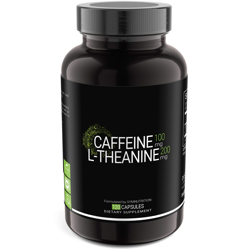 SYMNUTRITION Caffeine 100mg, L-Theanine 200mg - 120 카운트 (V-Capsules) / 120 서빙 : 미국 CGMP-Registered 시설에서 제조; Vegan & 글루텐 무료