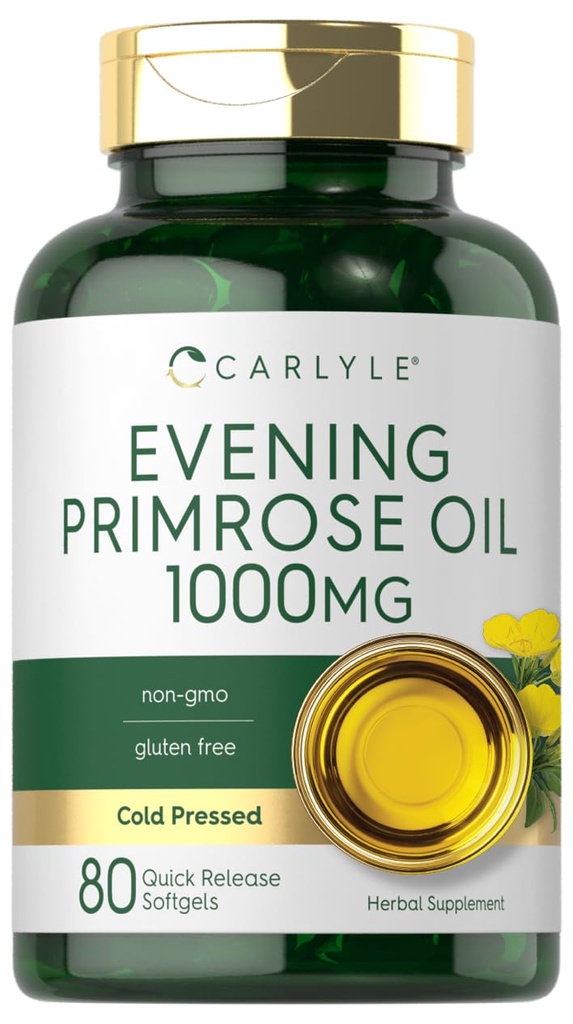 Carlyle Evening Primrose Oil Capsules 1000mg | 80 Softgels | Cold Pressed Supplement | 비 GMO 및 글루텐 무료