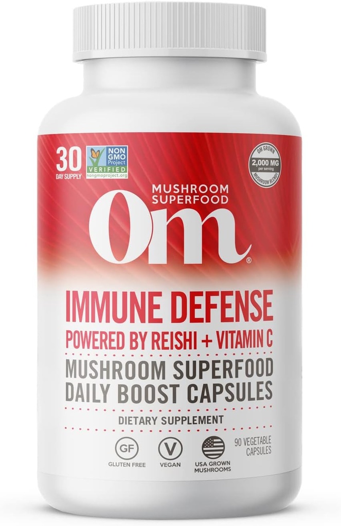 Om 버섯 Superfood Immune 방위 버섯 캡슐 Superfood 보충교재, 90 조사, 30 일, 버섯 혼합, Reishi, 터키 꼬리, Maitake, Agaricus Blazei, 비타민 C, 채식주의자