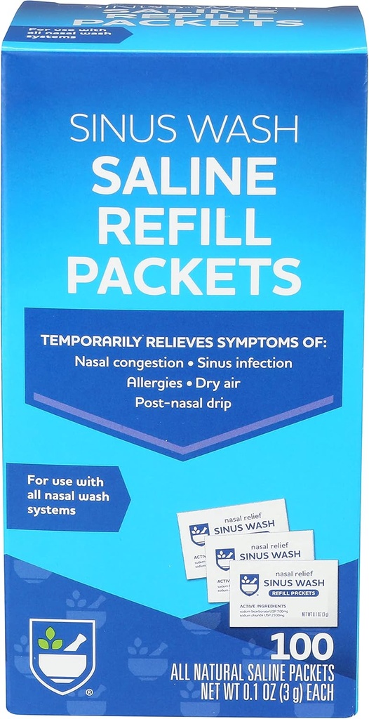 Rite Aid Sinus Wash Refill Kit, 개별적으로 감싸인 Saline Packets - 100 Count | Neti Pot에 대한 Nasal/Allergy Relief Saline 솔루션 | 나살린스