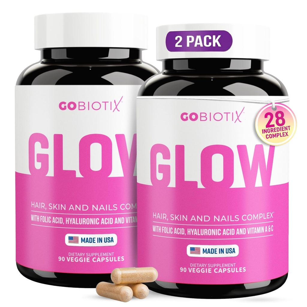 GOBIOTIX 머리 피부와 네일 비타민 보충 - Hyaluronic 산, Folate, 철, 마그네슘 및 아연을 가진 10000mcg Biotin 알약 - 교원질 생산, 머리 성장 - 60의 서빙