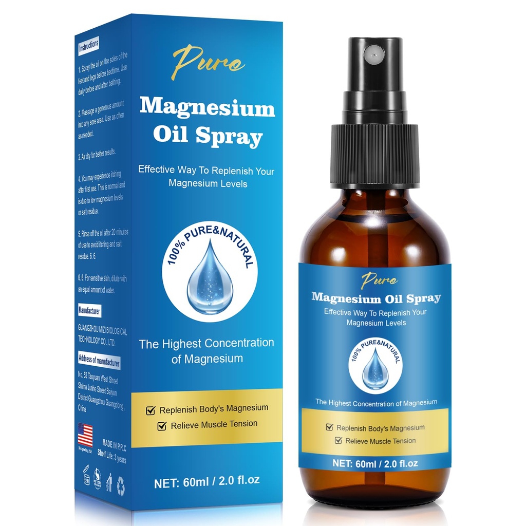 순수한 마그네슘 기름 살포, 마그네슘 살포, 발, 마그네슘 유리병, 2개 fl oz/60ml를 위한 마그네슘 기름, 흡수하고 사용하게 쉬운