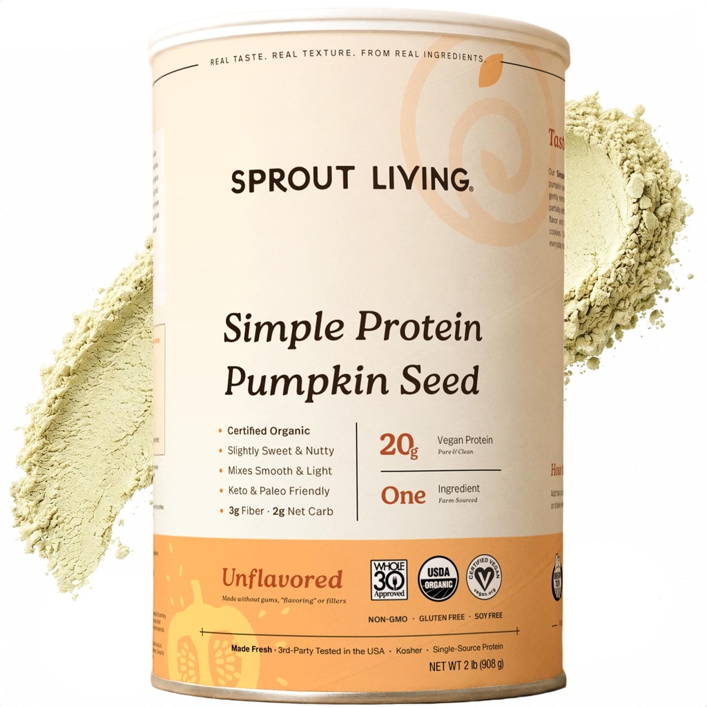 Sprout 생활 유기 호박 씨앗 단백질 분말, Unflavored, 인공 감미료 없는 식물의 20 그램, 비 낙농장, 비 GMO, Vegan, 글루텐 무료 (1 파운드, 30 서빙)