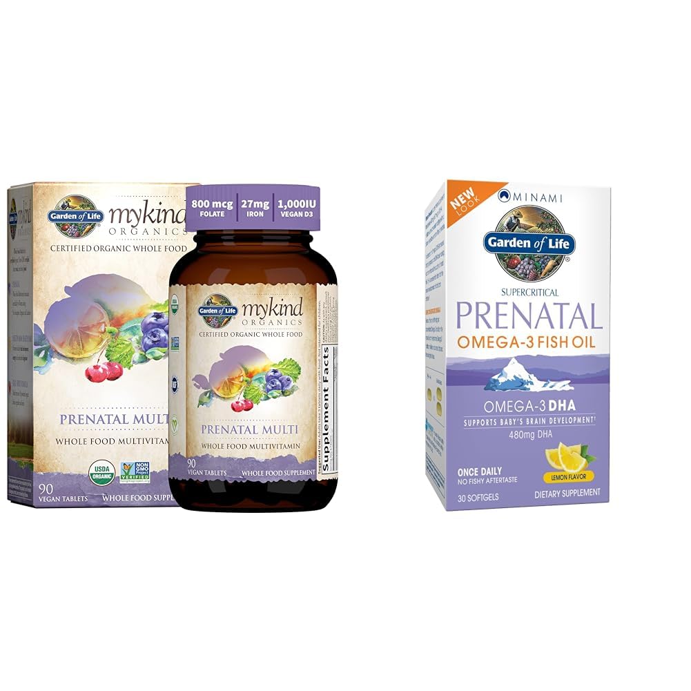 비타민 D3, B6, B12, C & Iron & Minami Natural Prenatal DHA Omega 3 Fish Oil Supplement Softgels, Lemon, 30 Count와 함께 생활 여성 전복 멀티 비타민의 정원
