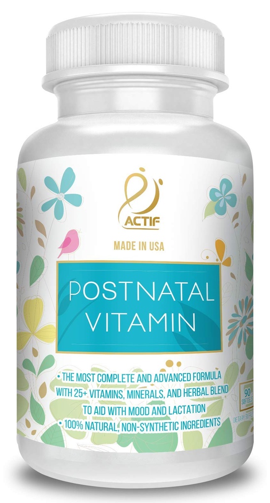 ACTIF Postnatal Vitamin with 25+ Organic Vitamins and Organic Herbs, Nursing and Lactation Supplement, 지원 아기의 뇌 개발, 비 GMO, 미국에서 만든, 90 조사