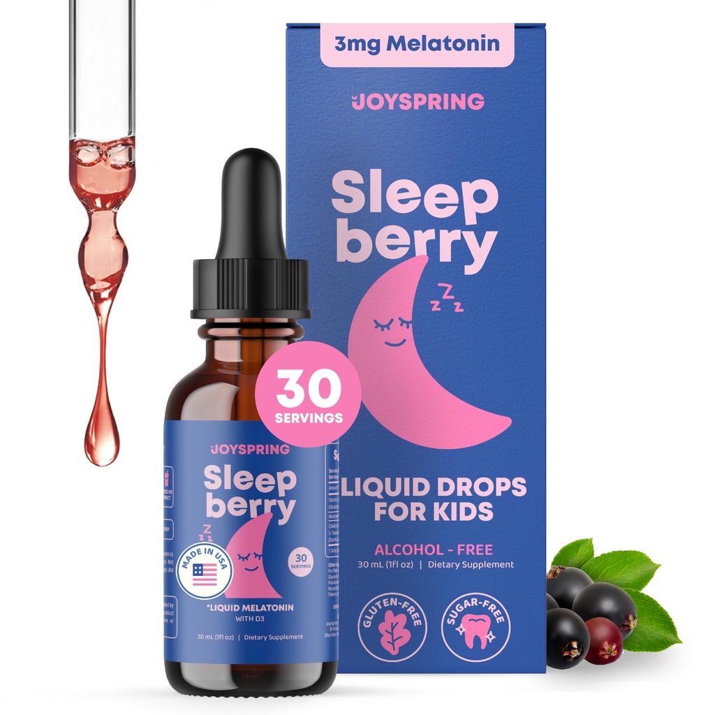 SleepBerry Liquid Melatonin for Kids - 엘더베리와 비타민 D와 자연 수면 보조 - 그들은 수면 (1 Fl oz) 동안 면역 체계를 밀어줍니다.