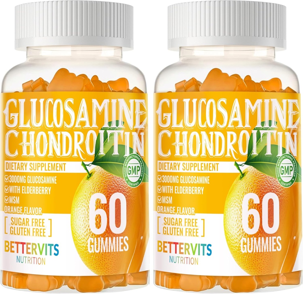 Glucosamine Chondroitin Gummies MSM 및 Elderberry 여분 힘 - 합동 지원, 성인, 남자 & Women120 오렌지 Gummies를 위한 산화 면역성이 있는 면역성이 있는 지원 보충교재