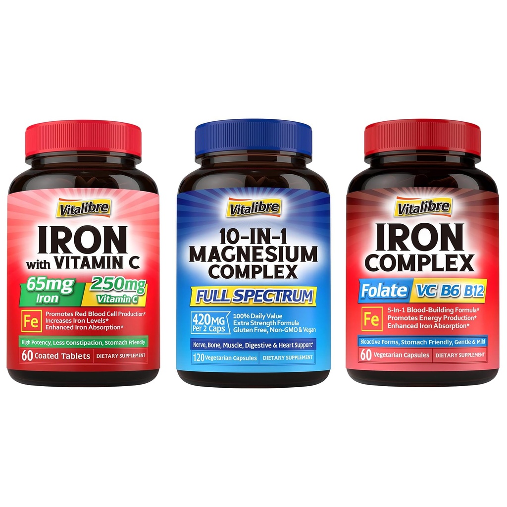 1 마그네슘 단지 & 철 보충교재에 대하여 10, 250mg 비타민 C & 1개의 철 단지에 대하여 5를 가진 65mg 탄산염 철