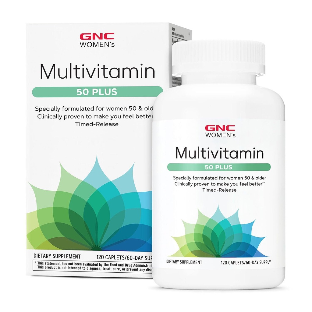 GNC 여성 50 Plus Multivitamin Caplets, 더 나은 느낌, 비타민 D-3, 면역, 강한 뼈, 기억, 정신 날카로움, 비전, Biotin, Timed Release, 120 ct, 60 svgs