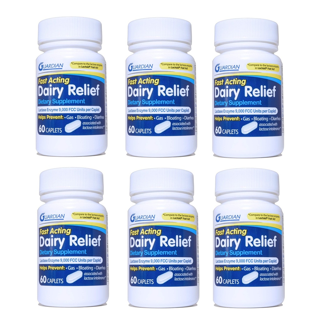 Guardian Dairy Relief Fast Acting Caplets, 9000 FCC, Lactose Intolerance 약, Lactase 효소 (360CT (병))