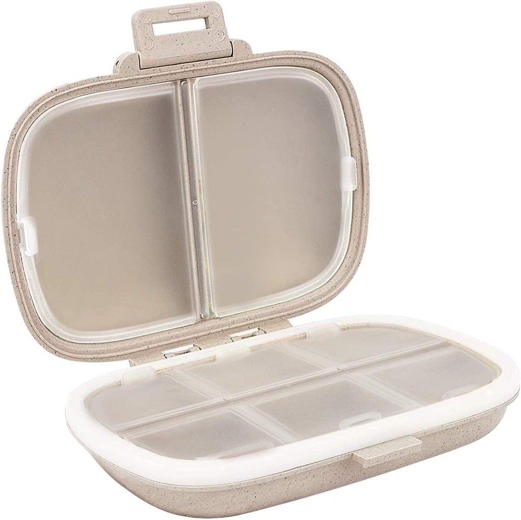 Holii Travel Pill 주최자, 8 Compartments Portable Pill Case, 매일 Pill Box to Hold Vitamins, 포켓 Purse Medicine 주최자를위한 작은 Pill Container (Khaki)