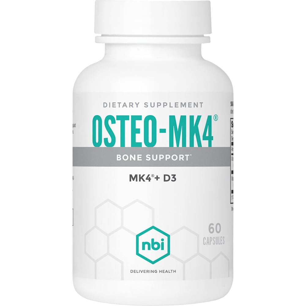 NBI Osteo-MK4 뼈 지원 | 비타민 D & K 복합 | 45mg 비타민 K2 (MK4) 강한 뼈 건강 및 기능 | 60ct Veggie 캡슐