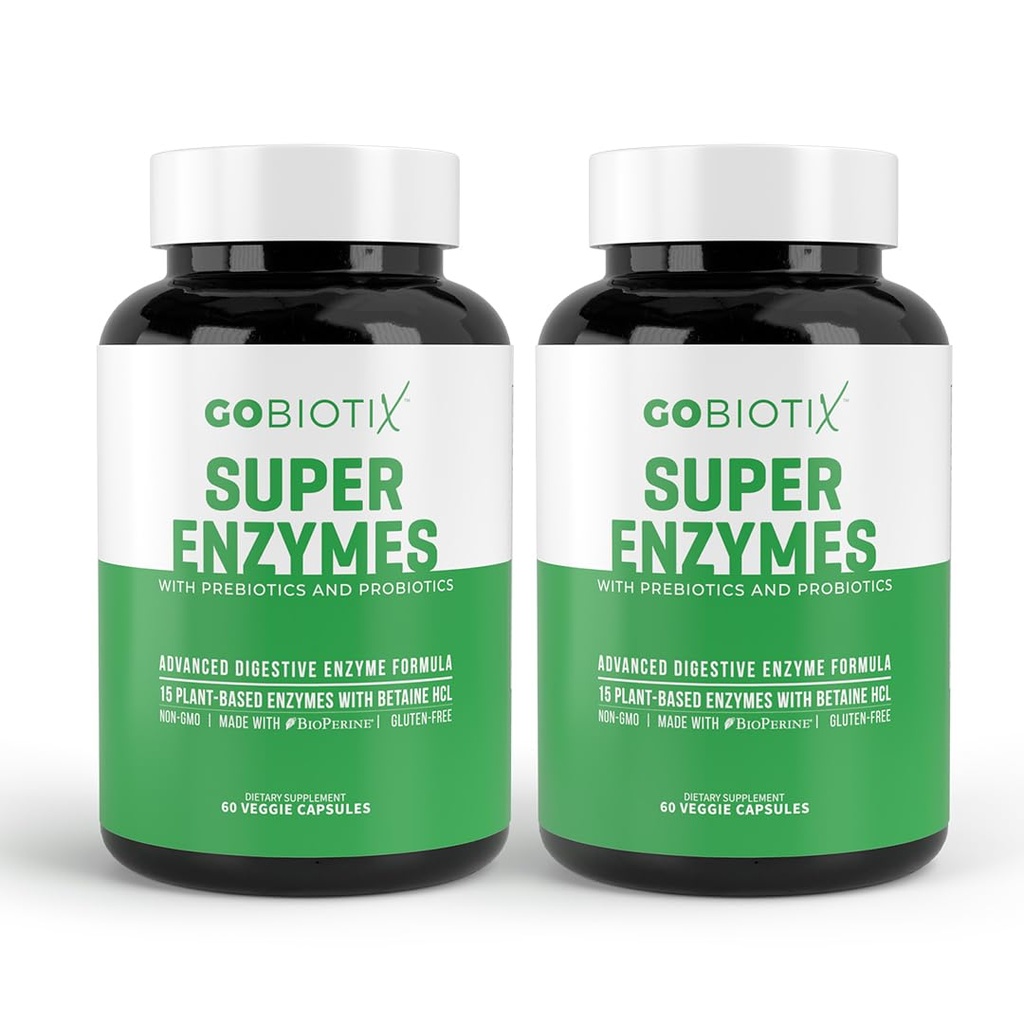GOBIOTIX 소화 효소는 여성과 남성을 위한 Prebiotics와 Probiotics를 보충합니다 - Gut 건강, 글루텐 소화, Lactose 흡수, 식물 - 120의 캡슐