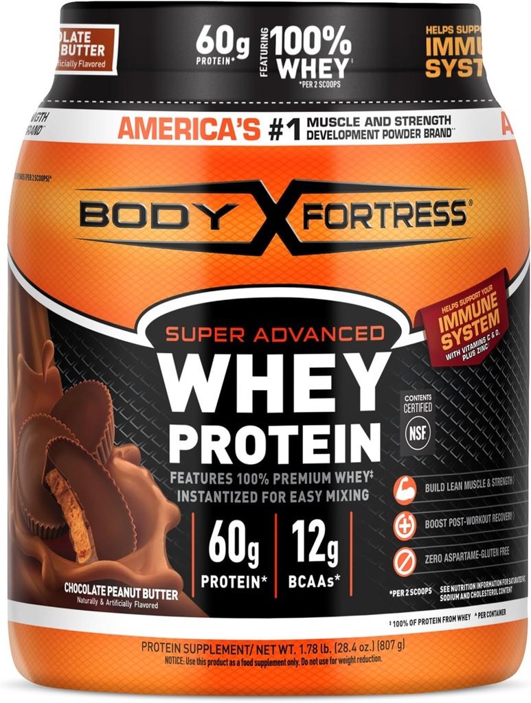 바디 요새 100 % Whey, 프리미엄 단백질 분말, 초콜릿 땅콩 버터, 1.78lbs (포장 월병)