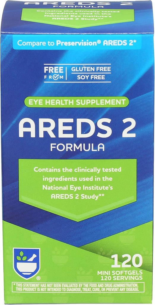 Rite Aid AREDS 2 Softgels - 120 조사, 눈과 비전 건강을위한 Macular 지원, Lutein, 비타민 C, Zeaxanthin, 아연 및 비타민 E, 글루텐 무료 및 Soy 무료