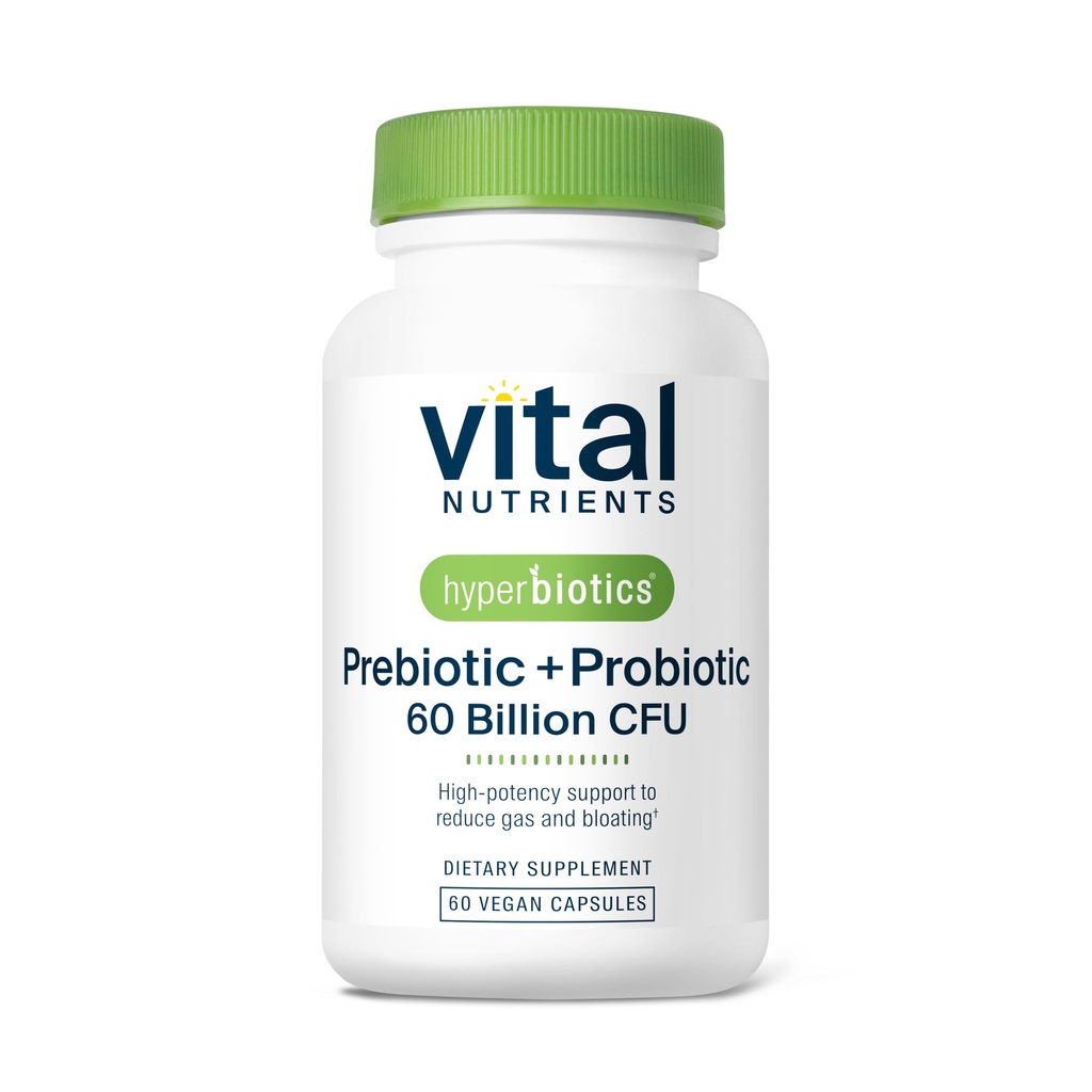 Hyperbiotics Vital Nutrients Prebiotics and Probiotics for Women and Men | 60 Billion CFU | 사전 및 프로바이오틱스는 소화 건강, 변비, 설사, 가스 및 부유 | 60 Vegan 캡슐 지원