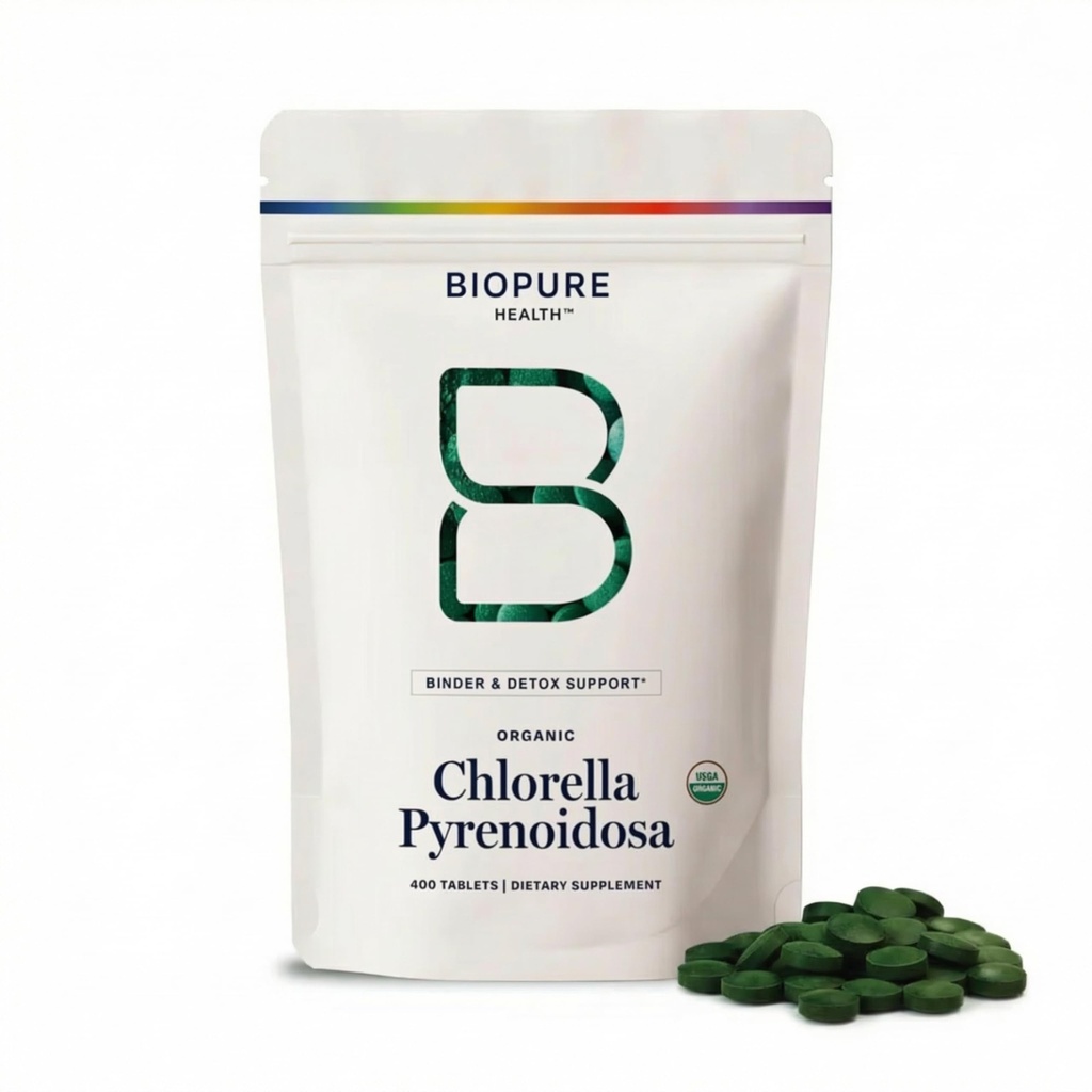 BioPure Chlorella Pyrenoidosa - 100 % 유기, 금 - 셀 벽, Nutraceutical Superfood는 단백질, 비타민, 미네랄 및 아미노산으로 포장되어 Metabolism, Detox & Immunity를 지원합니다. 400 정제