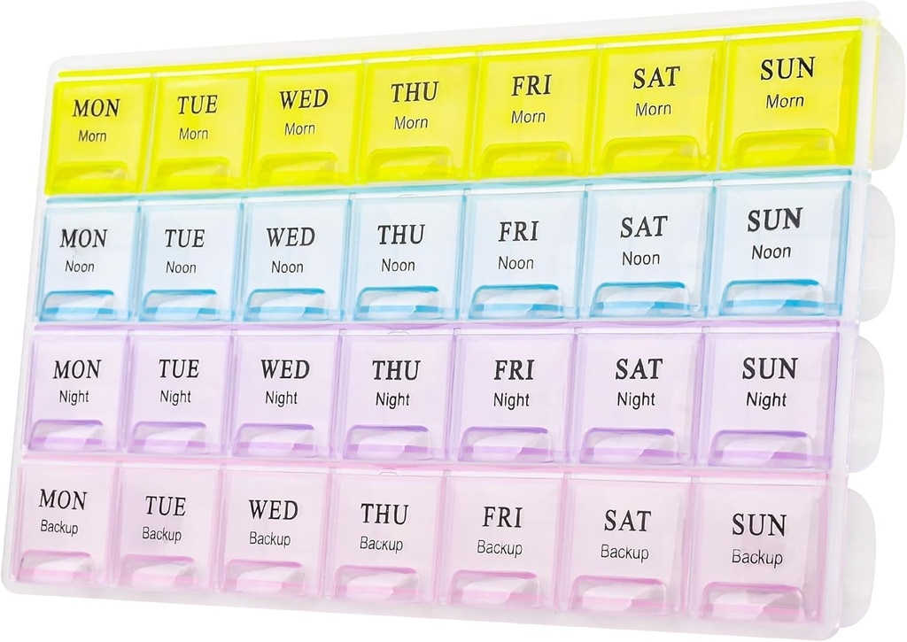 큰 주간 알약 조직자 4 시간 하루, 방습 7 일 알약 상자, 여행 알약은 알약 비타민 물고기 기름 보충교재 (황색)를 위해 휴대용 케이스를 돕습니다