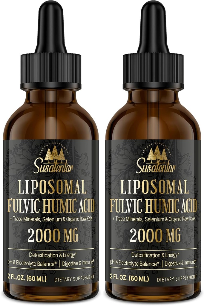 Trace Minerals Electrolytes Drops 2000 MG | 액체 Liposomal Fulvic Humic Acid Supplement | 85+ Trace Minerals | Hydration | Detoxification | 에너지 | pH 밸런스 | 소화 | 면역성 | 4개 Oz