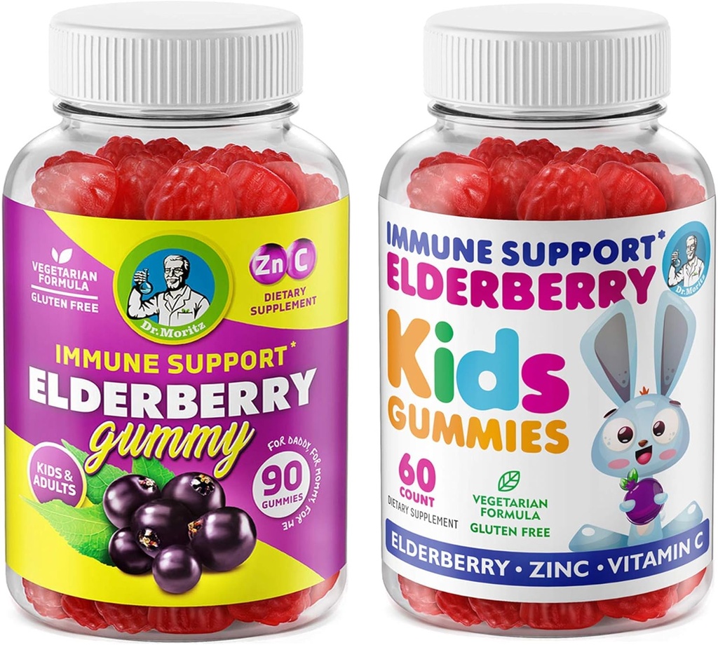 DR. MORITZ Elderberry Gummies for Kids and Family- Immune System Booster and Health Support with Black Sambucus Elderberry Extract - 비타민 및 아연 초본 면역 부스트 어린이