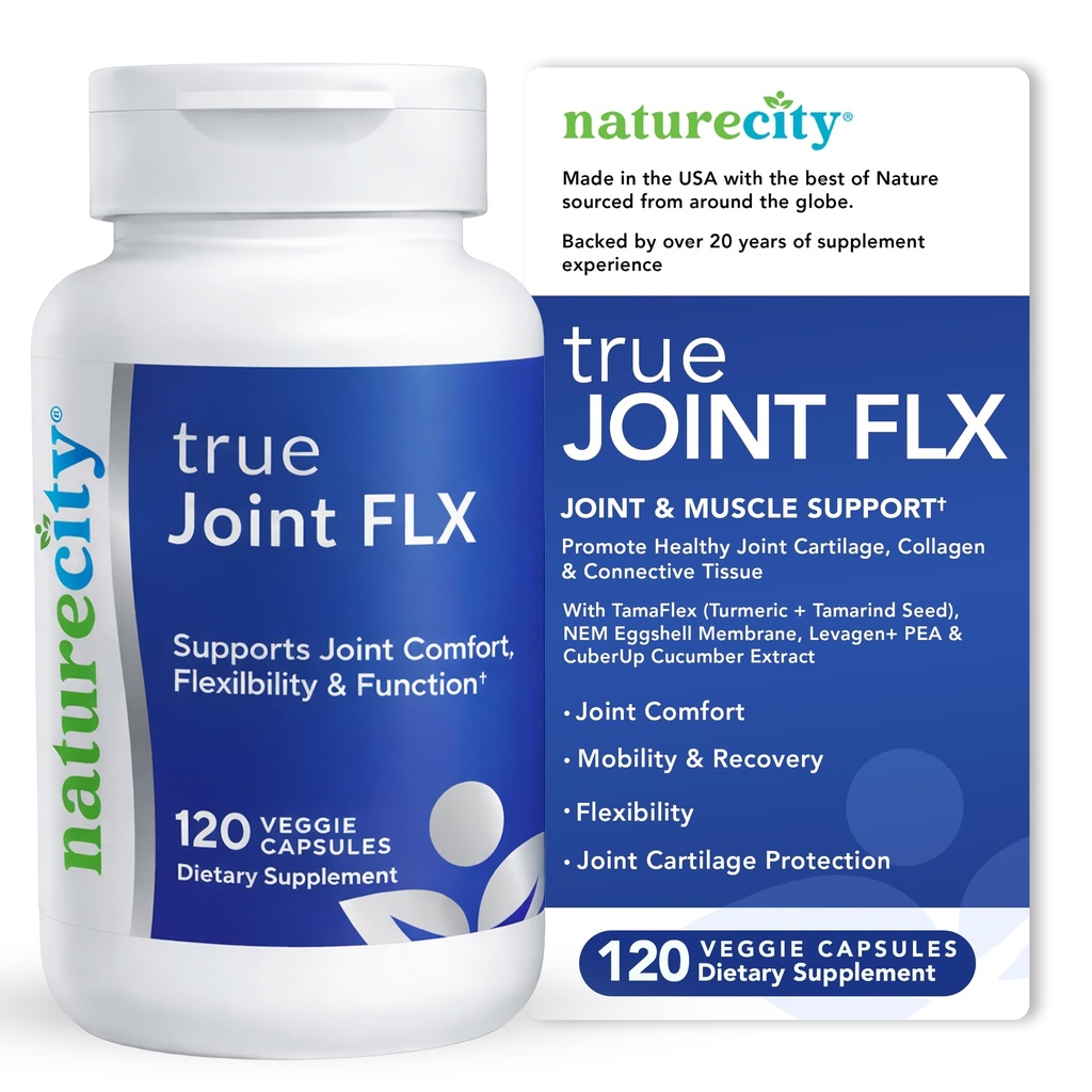NatureCity True-Joint FLX 합동 보충교재 공식 (120의 캡슐) | TamaFlex, NEM Eggshell 막, Levagen+ PEA & CuberUp | 합동 안락, 융통성, 기동성, 기능 및 연골 건강 지원
